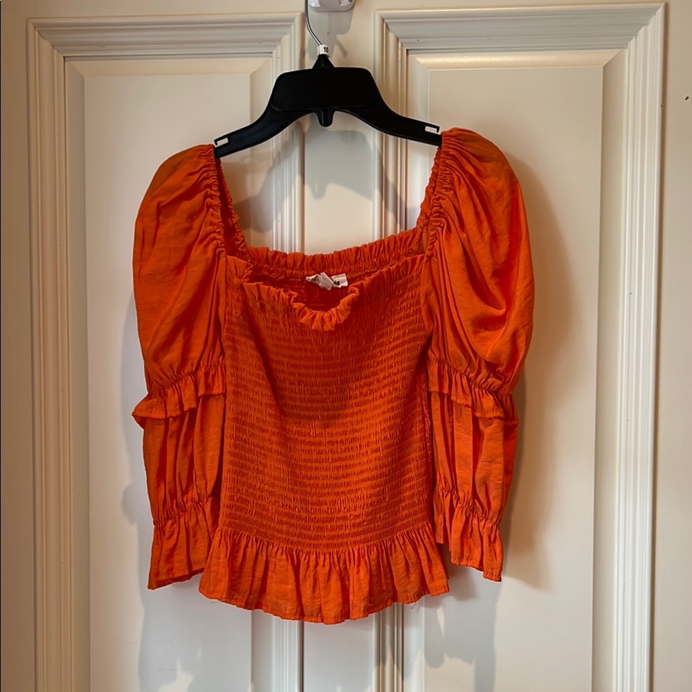 Pink ripple Orange smocked top